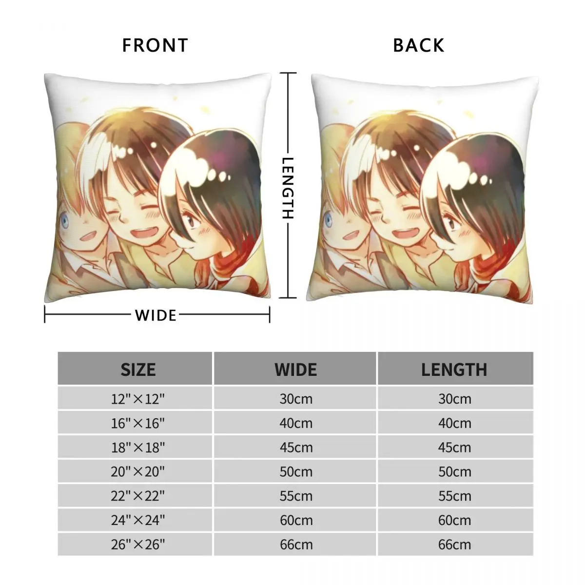 Eren Mikasa And Armin Pillowcase Polyester Linen Velvet Pattern Zip Decor Bed Cushion Case