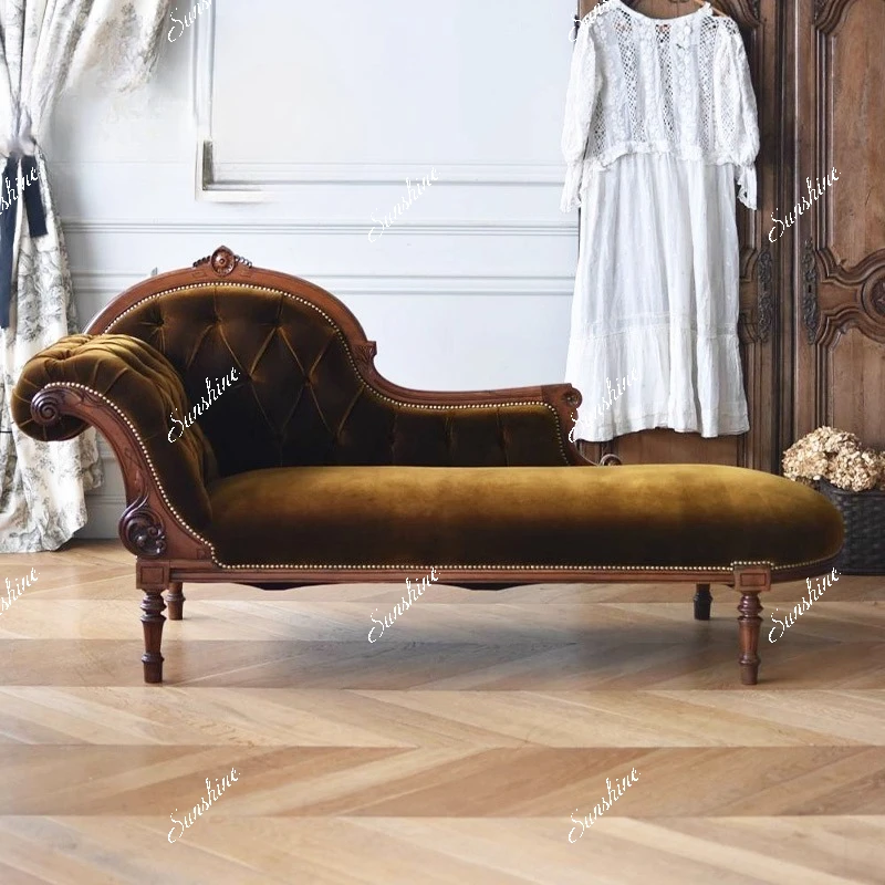 

American country solid wood, carved living room sofa, home retro fabric lazy sofa