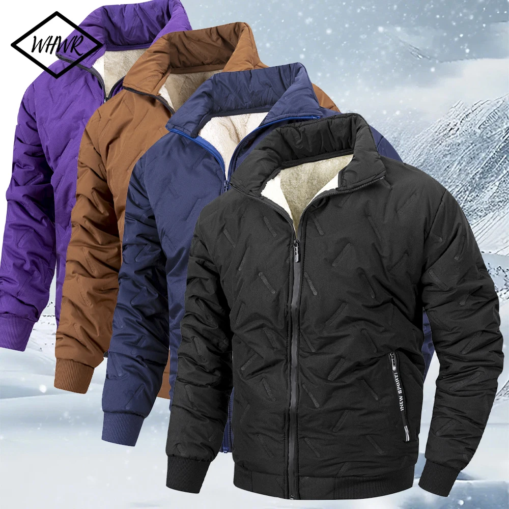 Men's Thickened Fleece Lined Zipper Jacket Outerwear Winter Warm Sense of Texture Comfortable Coat Casual Long Sleeve Outerwear