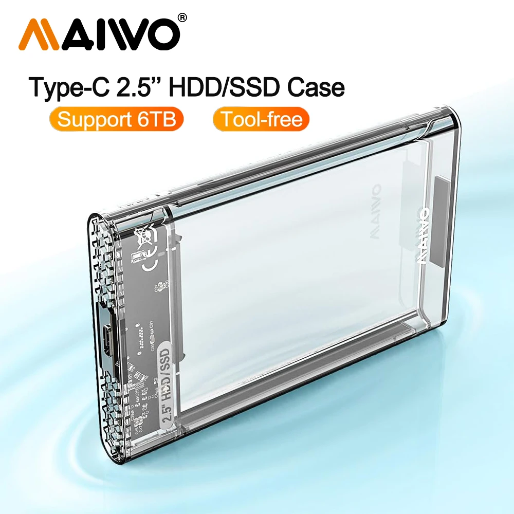 

MAIWO External Hard Drive Enclosure for 7mm 9.5mm 2.5 inch SATA SSD/HDD 5Gbps USB C to SATA Adapter Storage Case 6TB Capacity