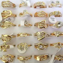 10pcs Rings Bulk Fashion Sparkling Rhinestone Crystal Rings For Women Mix Style Gold Plated Wedding Engagement Jewelry
