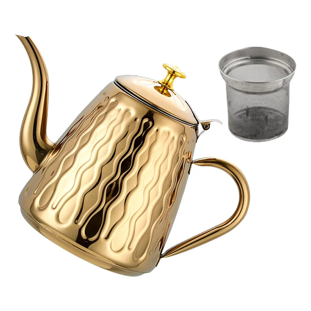 

Stainless Steel Tea Pot With Strainer Metal For Home Office Modern Design Long Lasting Kitchen Water Kettle Portable