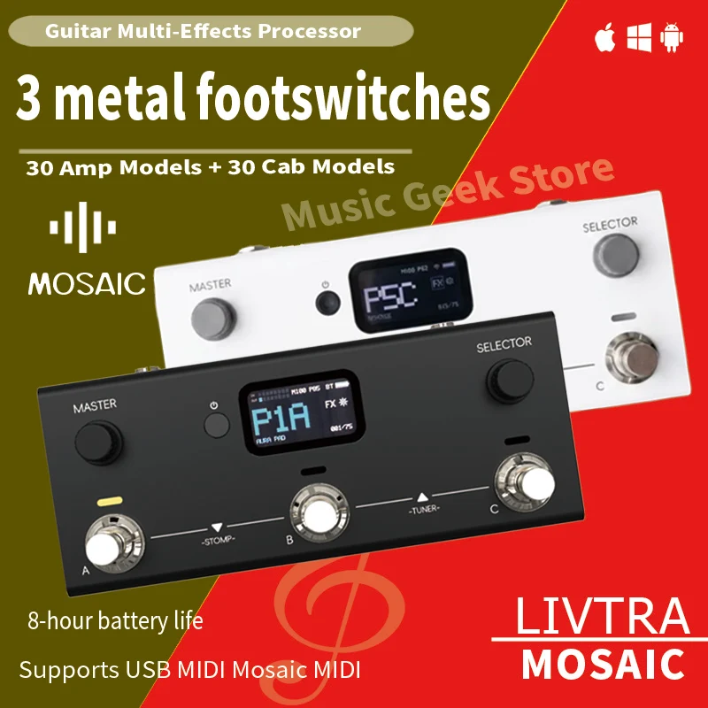 LIVTRA MOSAIC Multi-Effects Processor Effect Pedal AI Stem Separation Effector 8+1 Modules NAM for Acoustic Electric Guitar Bass