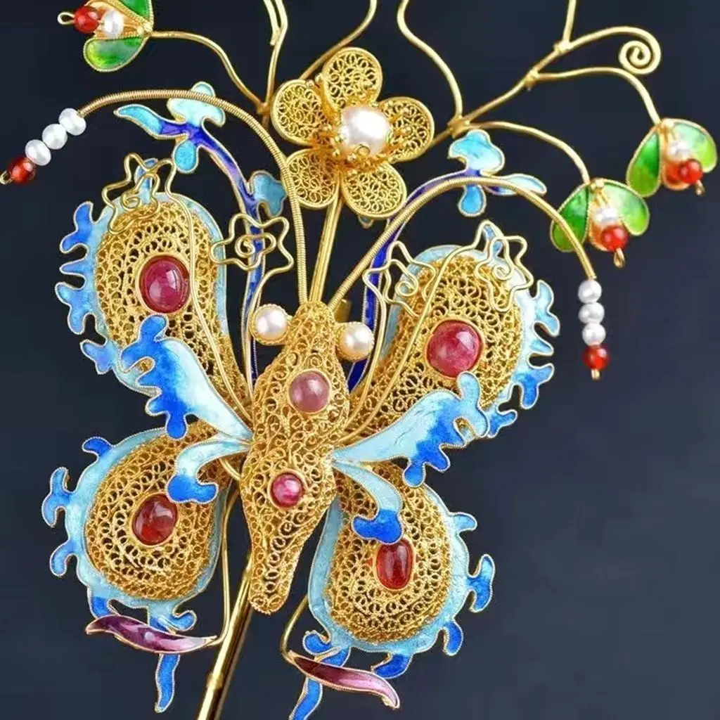 

Guofeng позолоченная заколка-бабочка в стиле ретро, усталая шелковая заколка для волос в китайском стиле, головной убор Qinggong Drama, аксессуары для волос, женские аксессуары