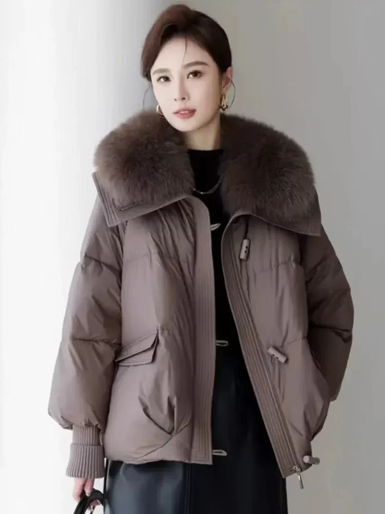 2024 Winter New Down Cotton-Padded Jacket Women\'s Overcoat Short Thicke Warm Parka Loose Wool Collar Stitching Cotton Coat