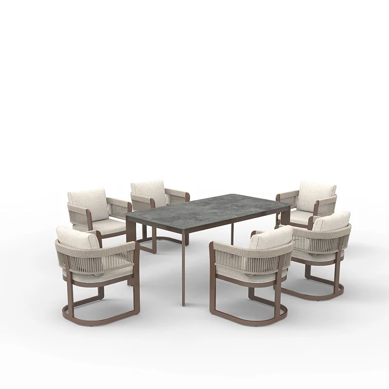 

！@DWOO All Weather Garden Dining Set with 6 Seater Chairs 6CM Thick Cushion and Thickened Glass Table for Patio Backyard
