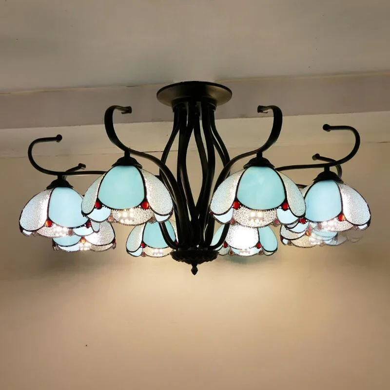 TEMOU Tiffany European Living Room Pendant Lamp Mediterranean Sea Creative Color Glass restaurant Bedroom Hotel Chandelier