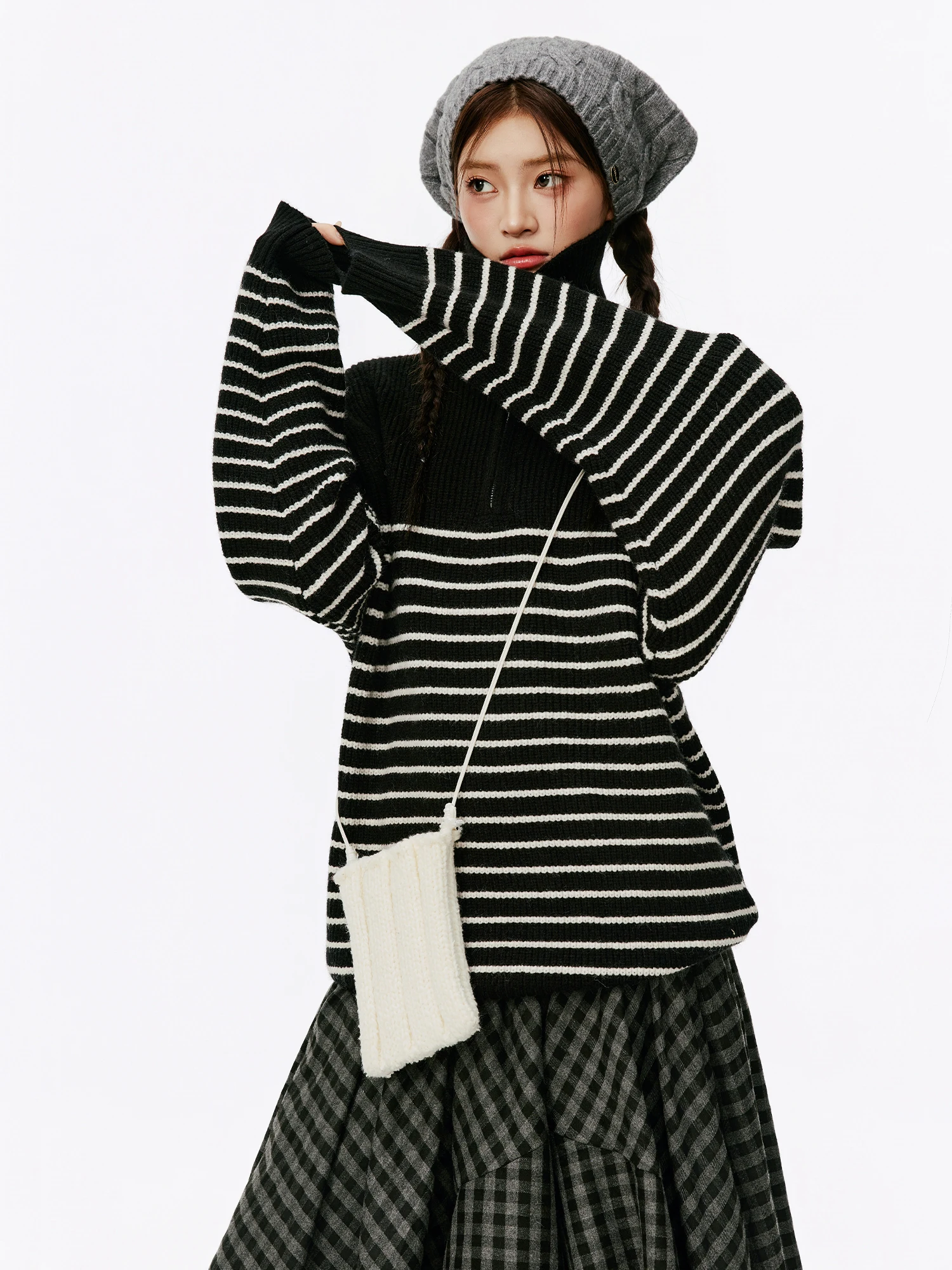 

Свободный вязаный свитер в корейском стиле с полосками и воротником на молнии, пуловер для осени и зимы, повседневная верхняя одежда от BURGENLAND