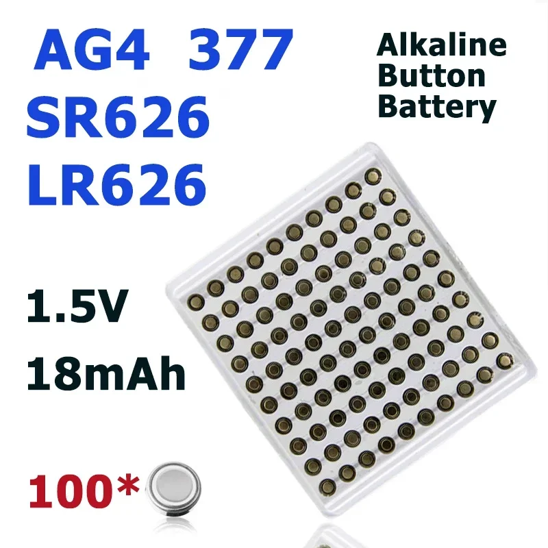 Alkaline Button Battery AG4 LR626 377 SR626SW, 1.5V, Suitable for Watch Remote Control Toy AG4、LR66、377、LR626、L626F、SR626SW、377A