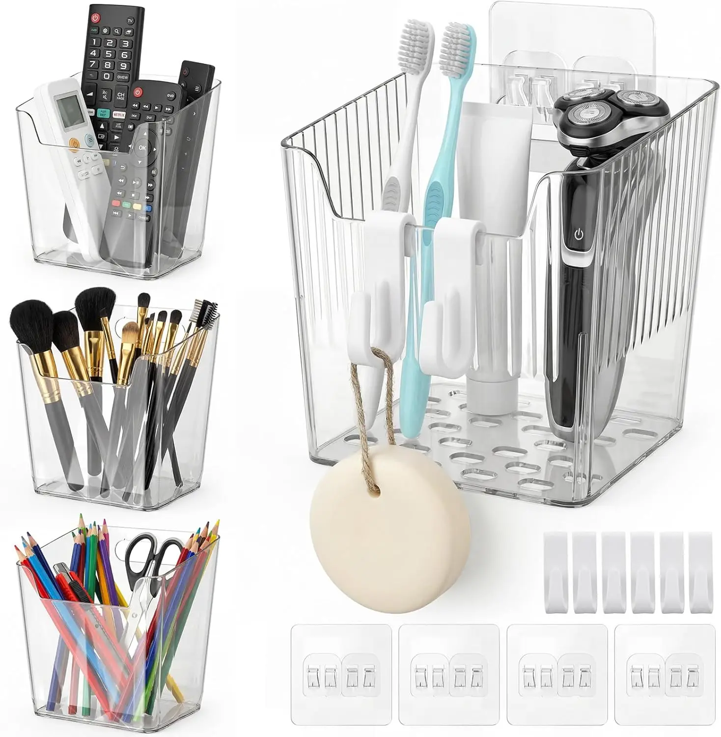 

Wall Mount Organizer, 6 Hooks & 4 Pack Cabinet Door Storage Bins, Space-Saving Adhesive Organizer for Bathroom, Office, Kitchen, Pantry, Makeup