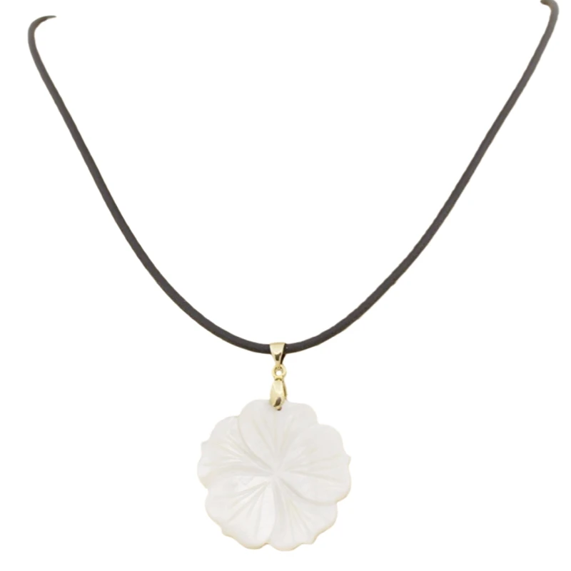 Natural White Mother of Pearl Shell Handmade 30mm Cameo Flower Pendant 18" Long