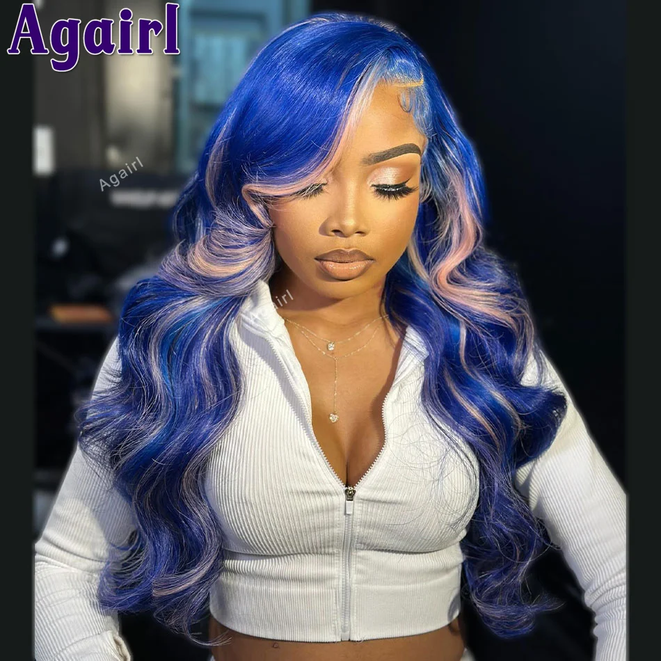 

Blue Wig with Pink Highlights 613 Blonde Body Wave Human Hair Wigs Transparent 13X4 13X6 Lace Frontal Wigs Pre Plucked for Women