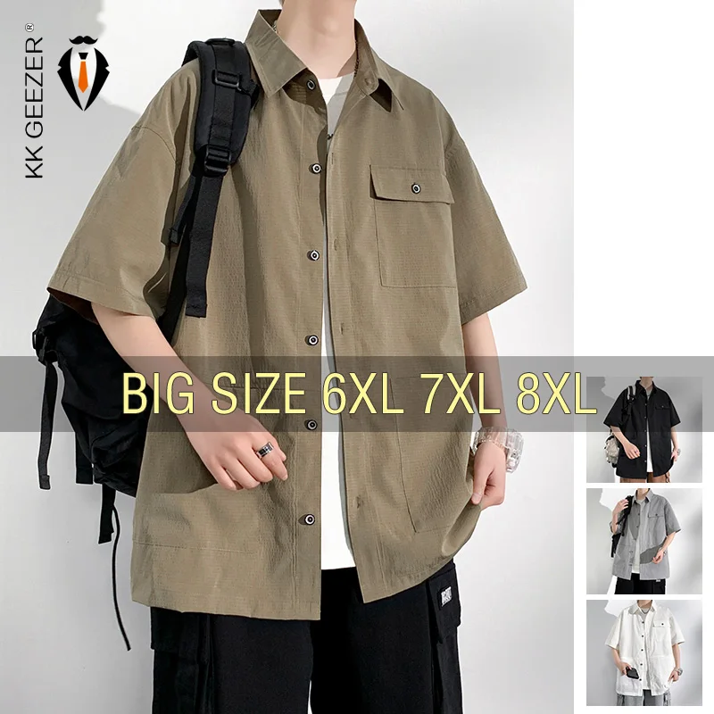 Men Shirt Short Sleeve Summer Sportswear Oversize 6XL 7XL 8XL 10XL Plus Size Formal Casual Streetwear Loose Pocket High Quality