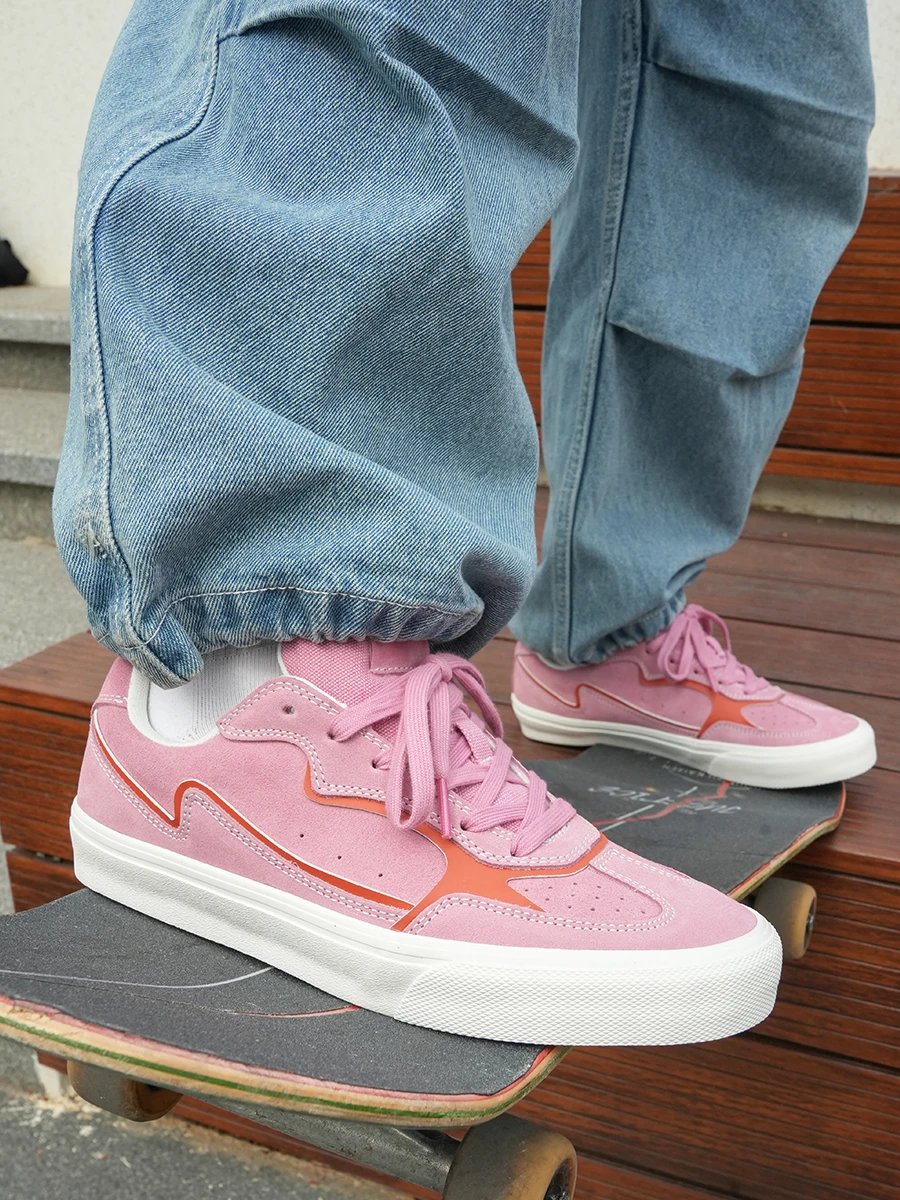 JiLuKe New DeXin Skateboarding Shoes Low Top Men Women Couple Shock Absorption Professional Skate Shoes Orange Pink