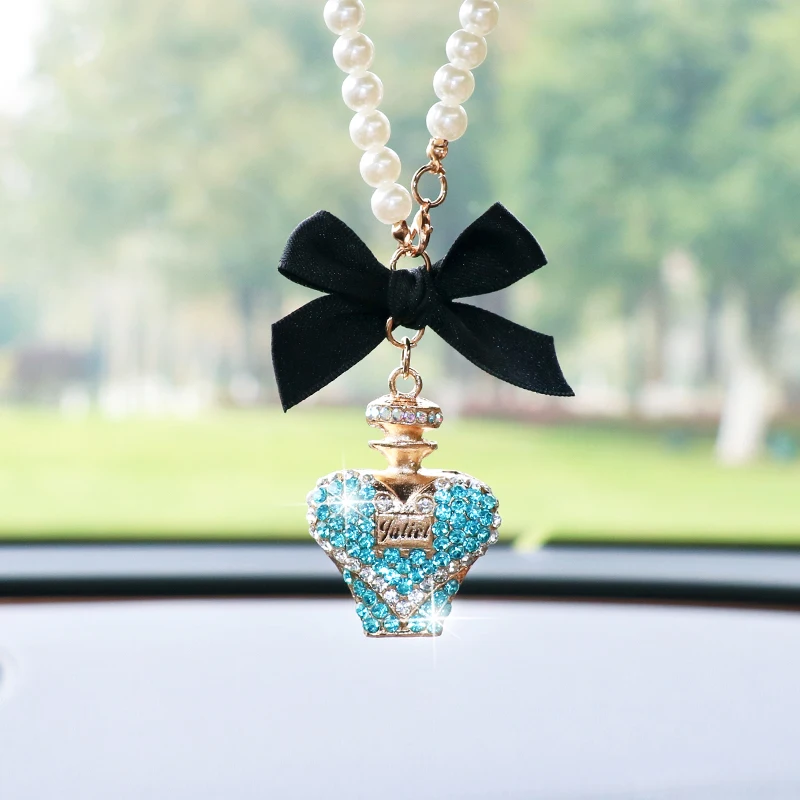 Creative Perfume Bottle Car Pendant Fashion Bow Water Bottle Car Rearview Mirror Car Pendant Exquisite Interior Decoration