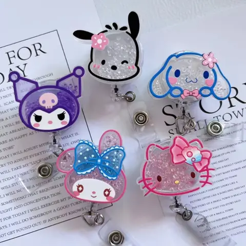 New Flowing Sand Hello Kittys Retractable Badge Reel Kawaii Cartoon Nurse Doctor Card Holder Office Hospital Name Card Supplies