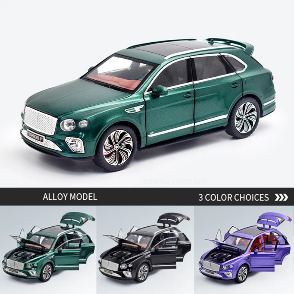 1:24 스케일 벤테이가 자동차 모델 합금 다이캐스트 장난감 자동차 6개 도어 개폐 가능, 후진 기능 포함, 성인용 수집품 장식품