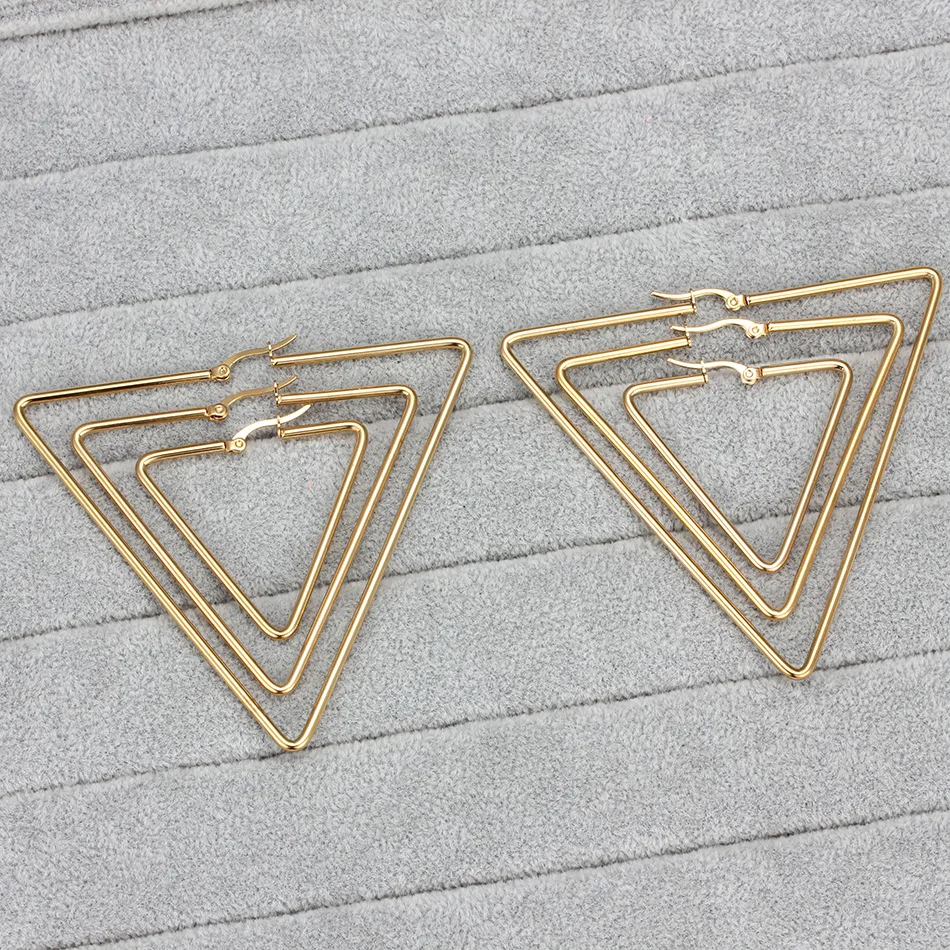 Big Stainless Steel Geometric Hoop Earrings For Women Gold Plated Trendy Female Jewelry Gift