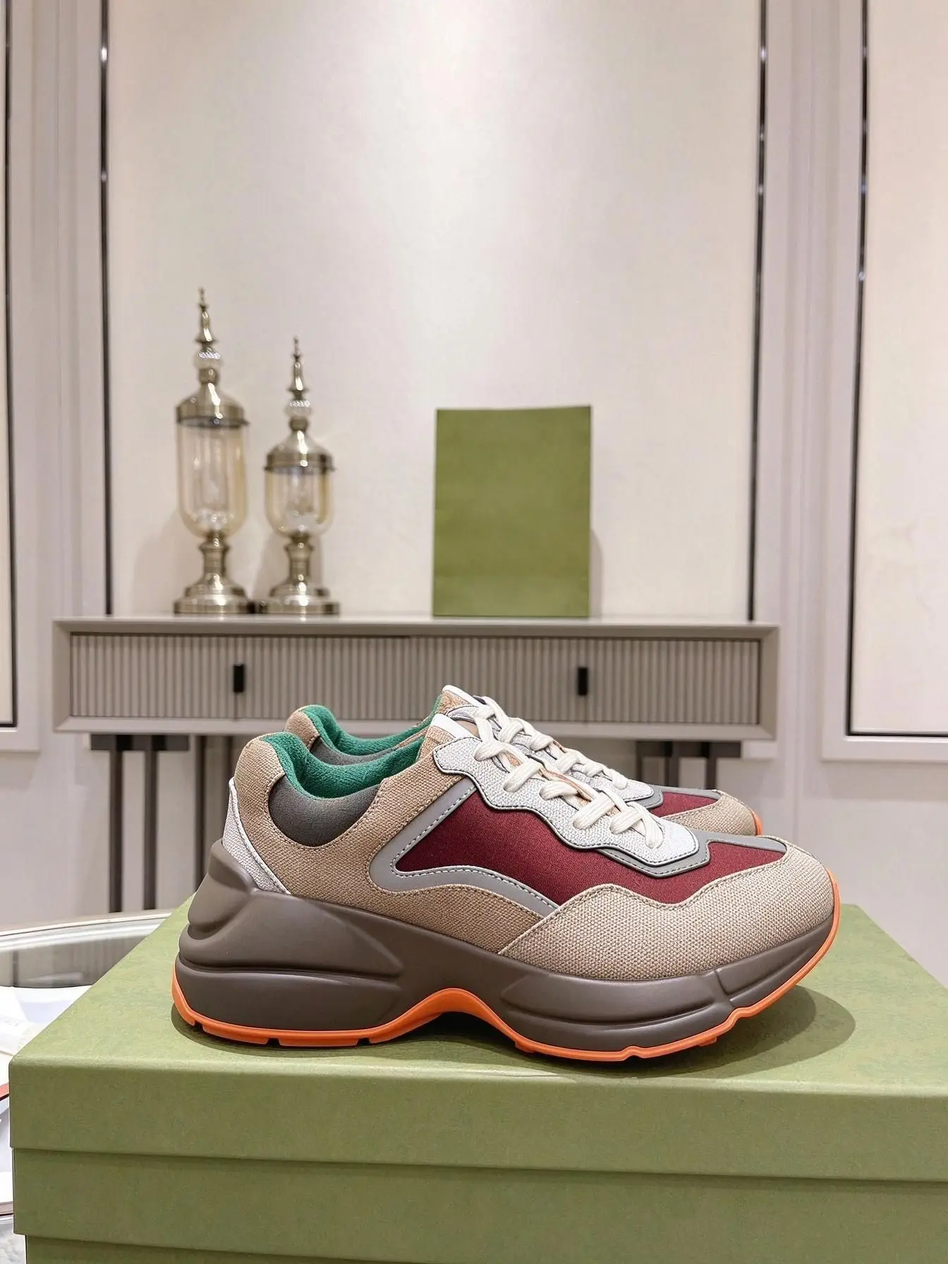 Unisex Color Block Chunky Sneakers, Canvas & Suede Patchwork Lace Up Thick Platform Retro Dad Shoes