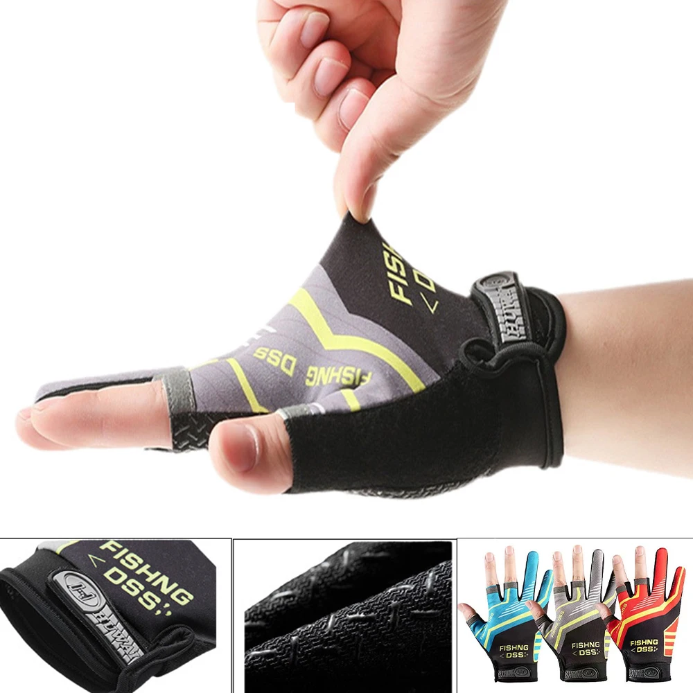 1 زوج قفازات الصيد مع كليب الرجال الخريف ثلاثة إصبع قطع الصيد الدراجات المضادة للانزلاق الحرير الجليد تنفس نصف اصبع قفازات #5