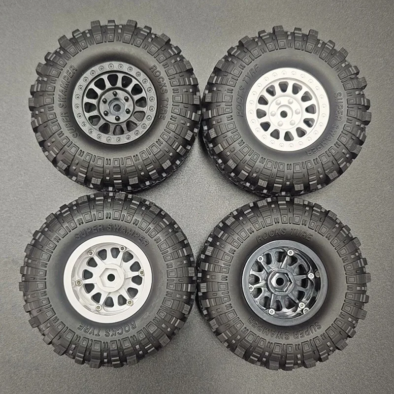 Rodas simuladas de 1.9 polegadas, 2 peças, material de nylon, rodas de travamento, cubo e pneus de borracha para carro crawler 1/10 rc, peças de atualização traxxas