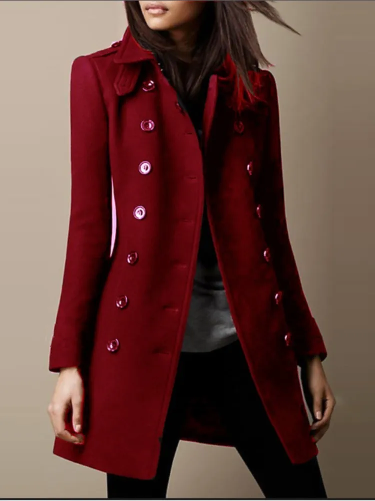 Autumn Winter Turn-down Neck Woolen Jacket Coat Women Fashion Black Long Sleeve Double Breasted Loose Wool Coats Streetwear