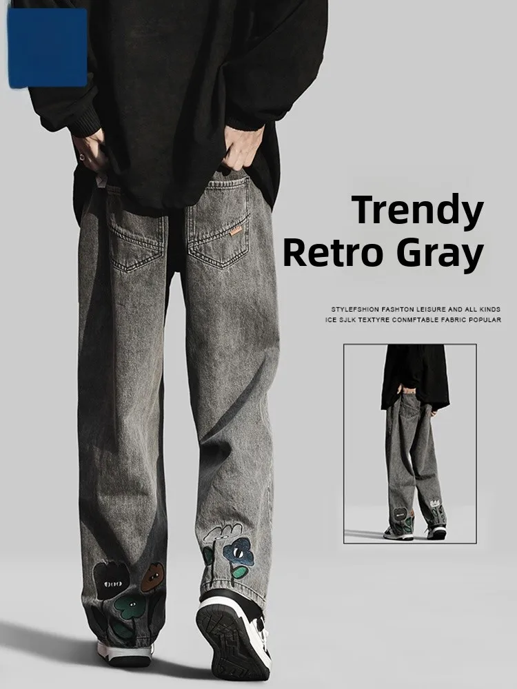 

Мужские джинсы Genio Lamode в американском стиле ретро, свободные прямые повседневные длинные брюки из смеси хлопка и полиэстера