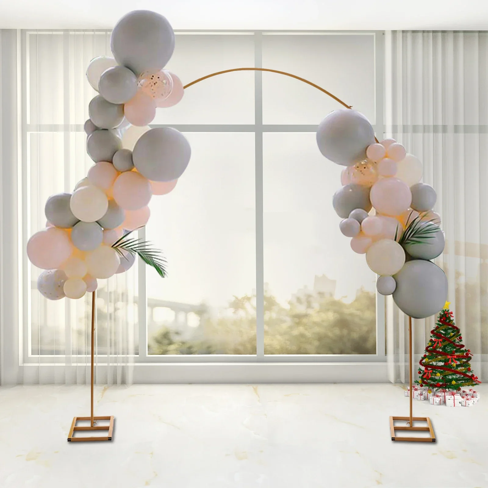 

7.5ft Gold Balloon Backdrop Stand Metal Wedding Arch for Bridal Garden Yard Indoor Outdoor Party Decoration, Flower Not Include