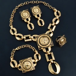 Diana Baby Jewelry Sets for Women 18K Gold Color African Jewellery Chain Necklace Bracelet Earrings Ring Wedding Party Lady Gift