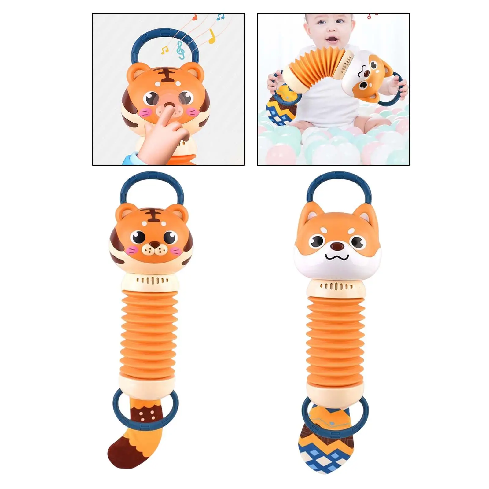 Cochecito de juguete de acordeón para bebé, colgante con forma de perro tigre para niños y niñas, bebés principiantes