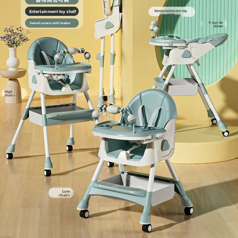 

Foldable Baby High Chair Adjustable Height Multi-Purpose Infant Feeding Seat with Tray for Children 6+ Months