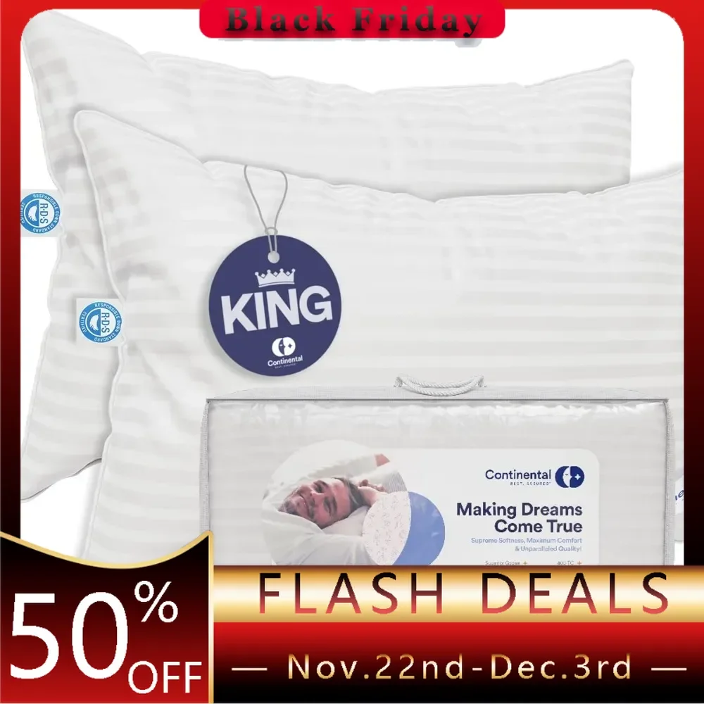 Luxury Down Pillows King Size Set of 2 - Family Made in New York - Cool Breathable Bed Pillows for Sleeping, Back, Side, Stomach