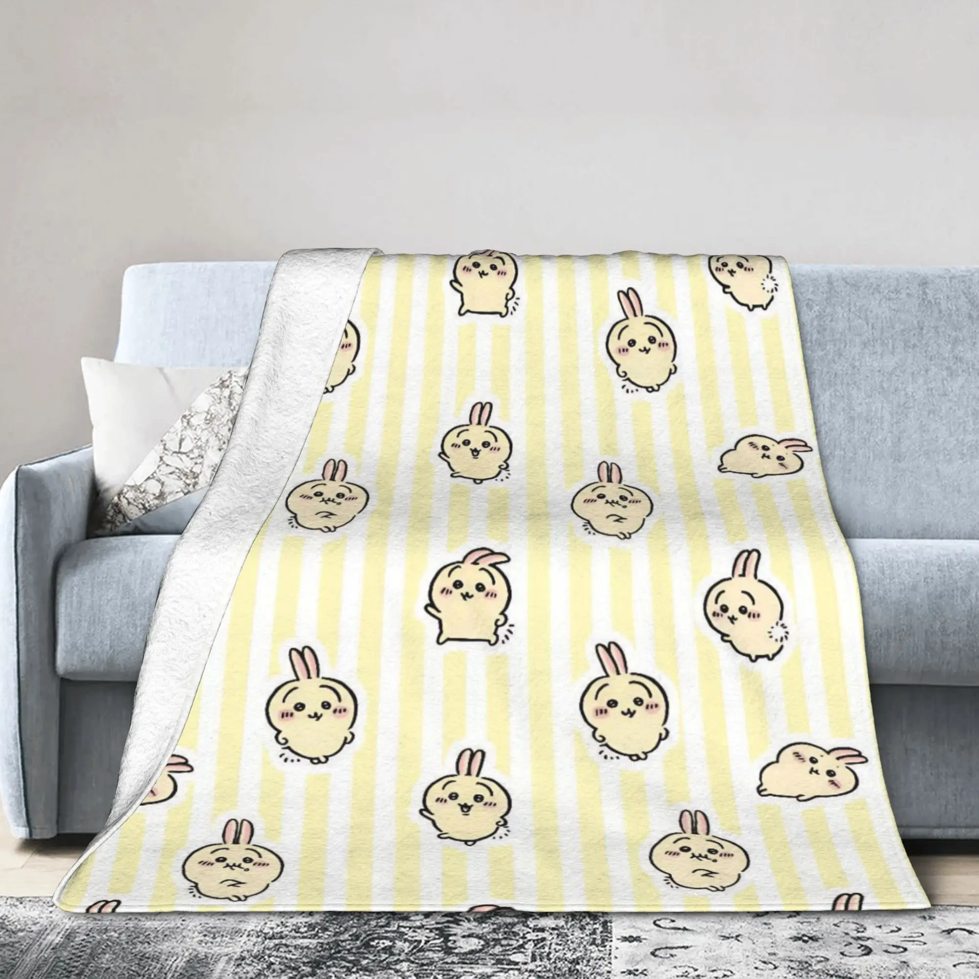 Kawaii Chiikawas Blanket Flannel Spring/Autumn  Multi-function Lightweight Thin Throw Blankets for Home Car Bedding Throws