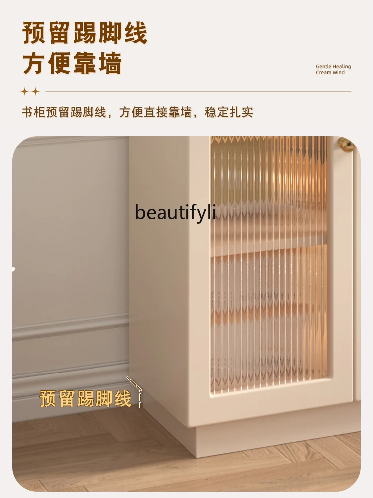 Cream Style Bookcase Home Bookshelf Glass Door Storage Rack Living Room Storage French Entry Lux Storage Cabinet