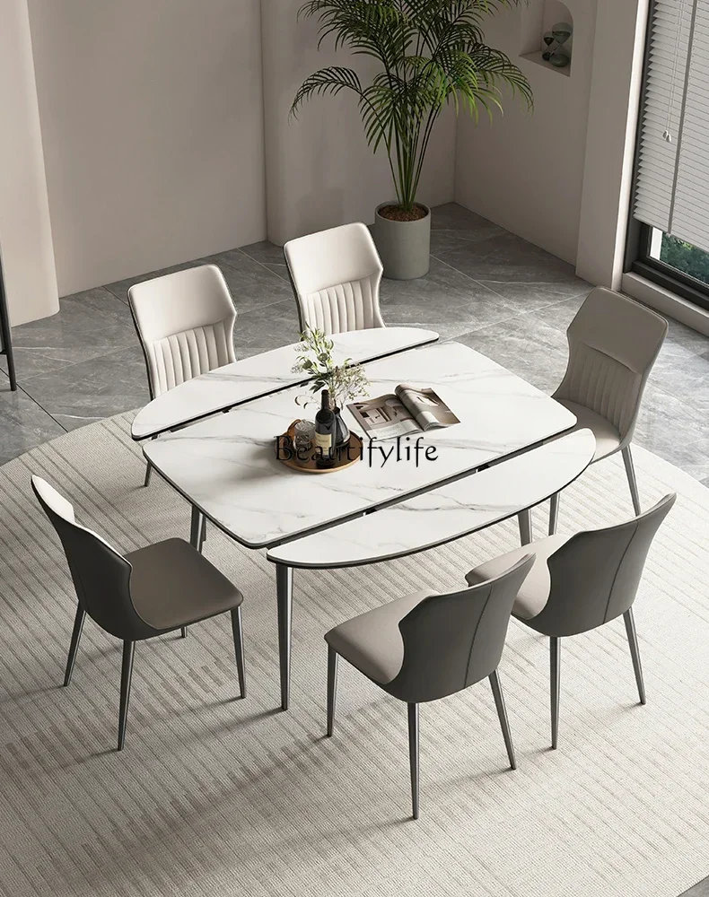 

FG10Retractable dining table Small apartment can be square and round Modern simple rock slab dining table