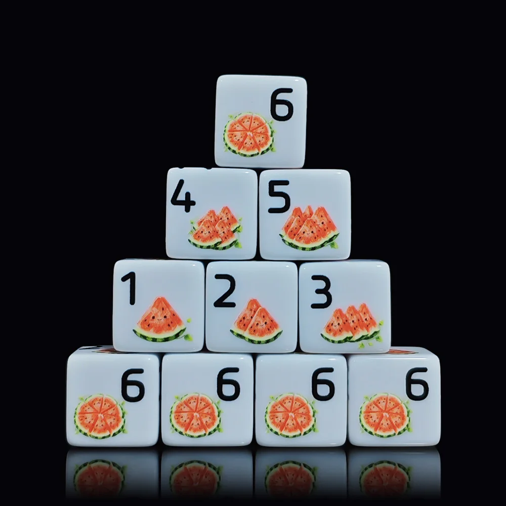 12Pcs 16MM Acrylic D6 Dice, Fresh Watermelon Slice Printed Six Sided Game Cubes For DND RPG Tabletop Board Game