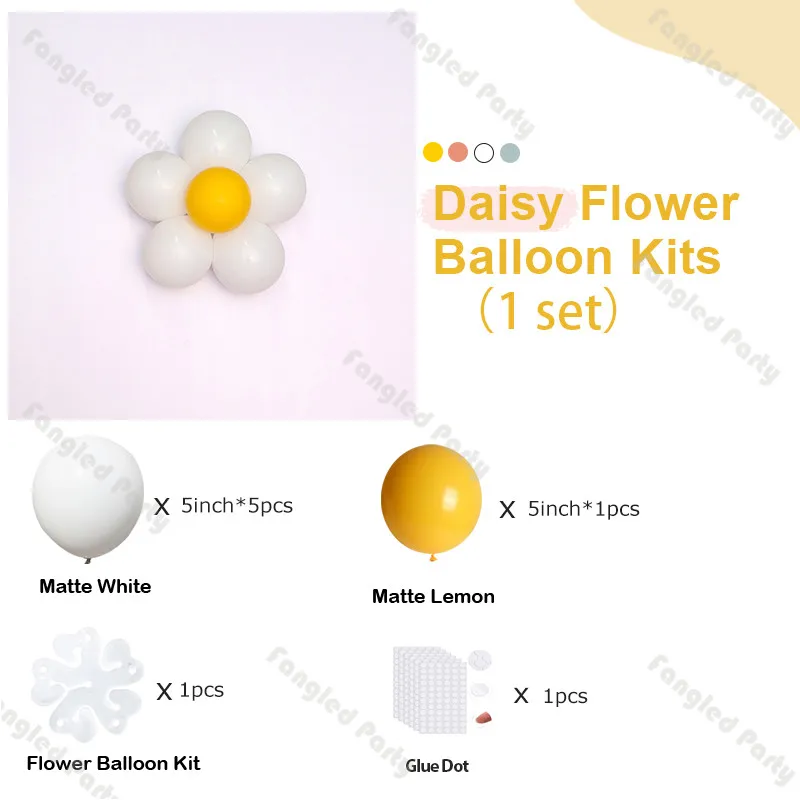 6/18/30/54pcs White Lemon Daisy Flowers Kits Two Groovy Balloons Boho Bridal Shower Wedding Birthday Gender Reveal Decorations