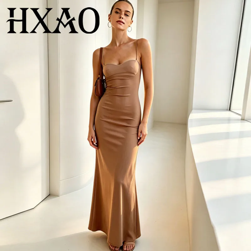 HXAO Damen ärmelloses Kleid, rückenfrei, schulterfrei, Sommer-Bodycon-Kleid mit Trägern, lange Kleider, elegant, sexy, für Abendpartys, Vestidos