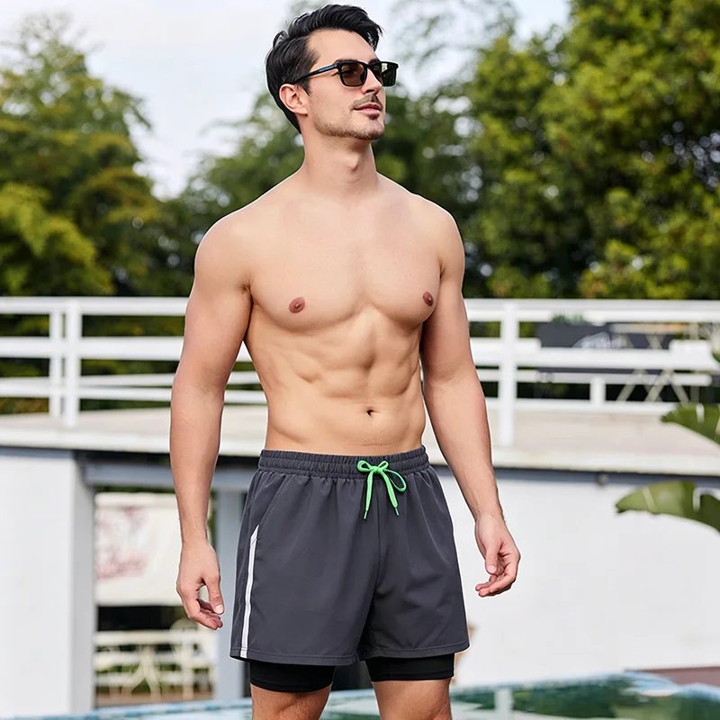 

Kids Double-layer Swimming Trunks Quick-drying Flat-angle Beach Shorts Hot Spring Large Size Color Matching Fashion Board Pants