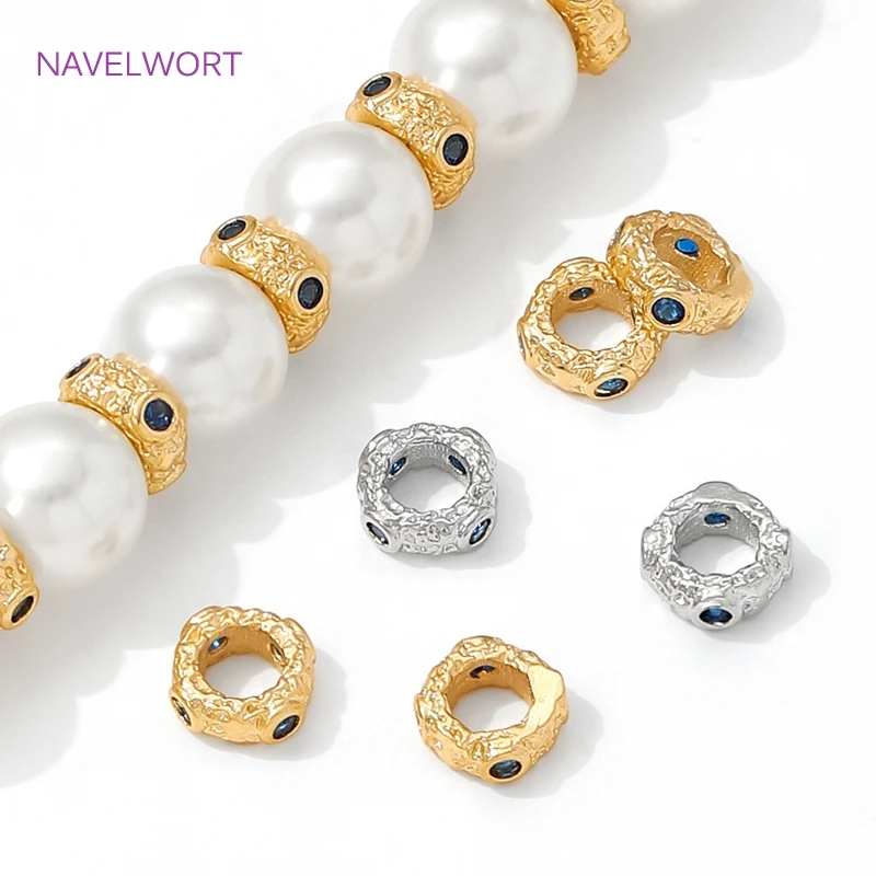 Beads Separators 18K Gold Plated With Blue Zircon Spacer Beads For Jewelry,Separators For Bracelets,DIY Jewelry Making Materials