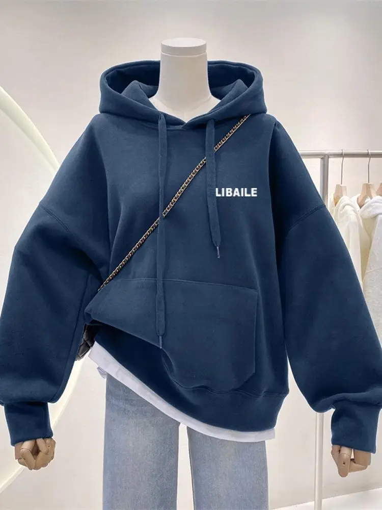 

Женская толстовка с капюшоном в стиле ретро осень/зима 2025 – свободный крой, очень теплый топ/куртка на флисовой подкладке, женская одежда