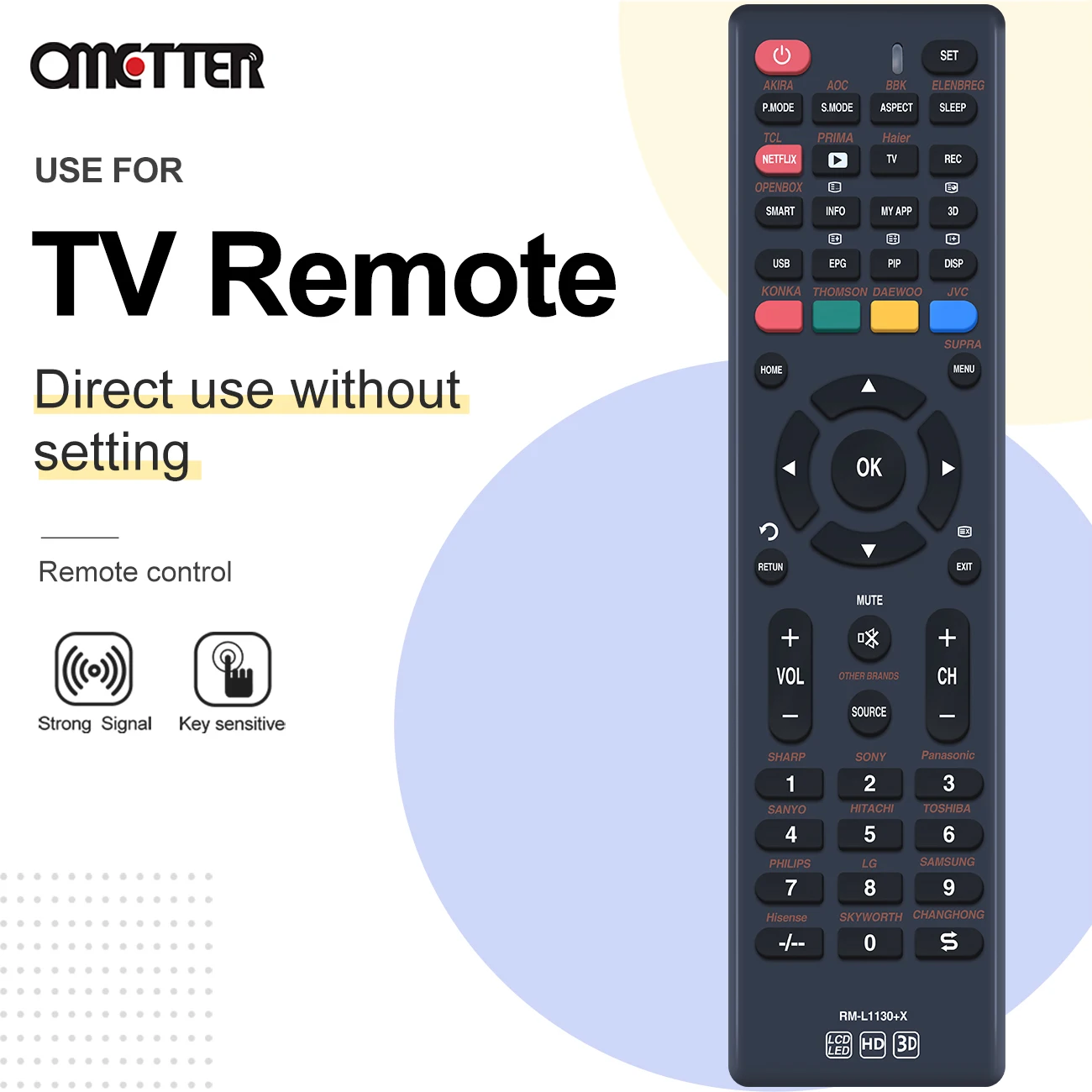 New RM-L1130+X Universal LCD Smart TV Remote Control For DAEWOO AKIRA AOC BBK ELENBREG PRIMA OPENBOX THOMSON JVC SUPRA