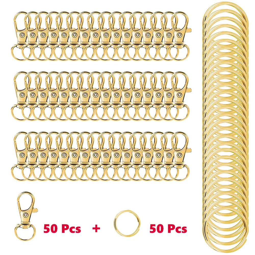 100 STKS Draaibare Sluitingen Lanyard Karabijnhaken met Sleutelhangers Sleutelhanger Clip Haken Karabijnsluitingen voor Sleutelhangers Sieraden DIY Ambachten