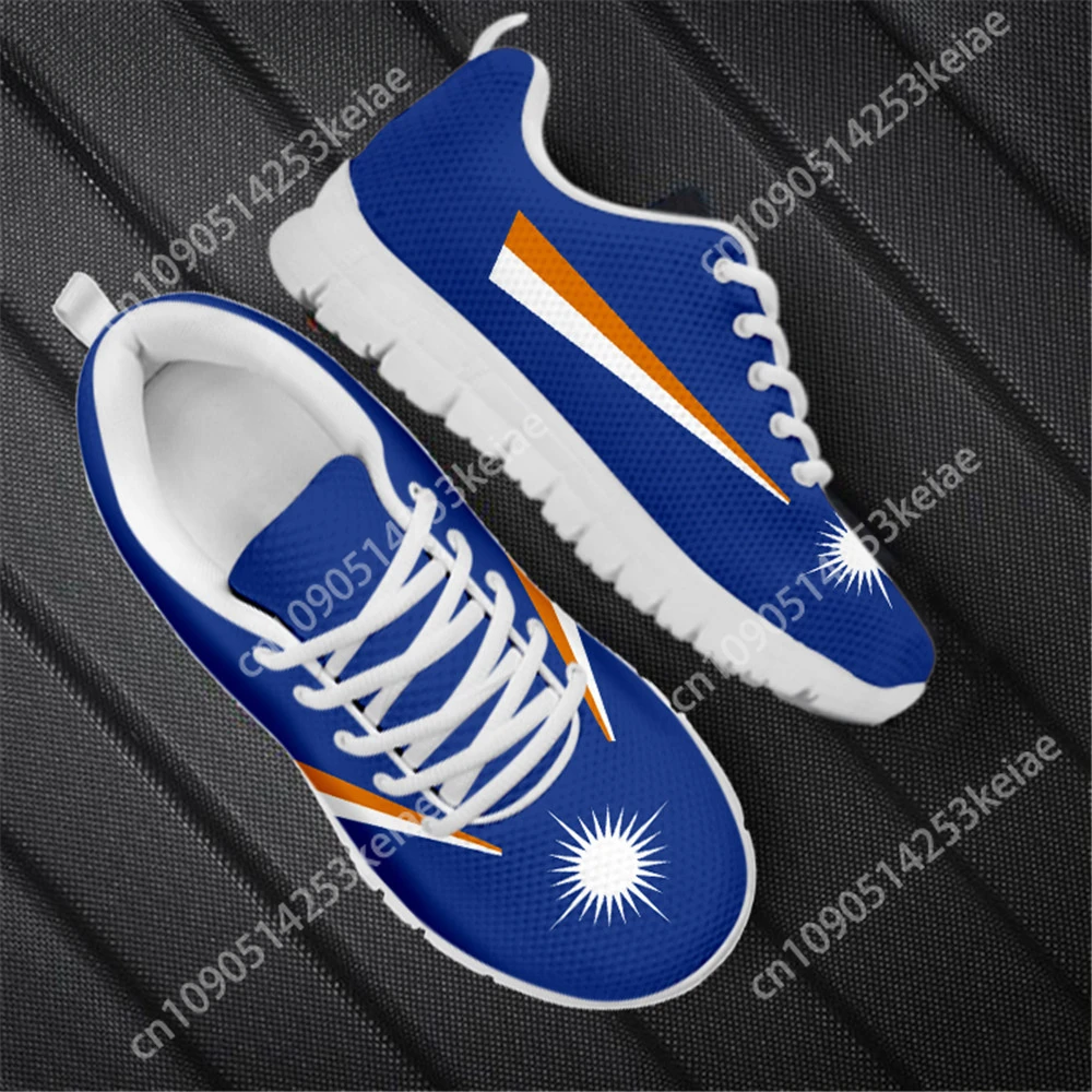 Custom Women Flats Shoes Casual Sneakers Marshall Island Kwajalein Flag Football Print Mesh Lace-up Walking Shoe for Ladies