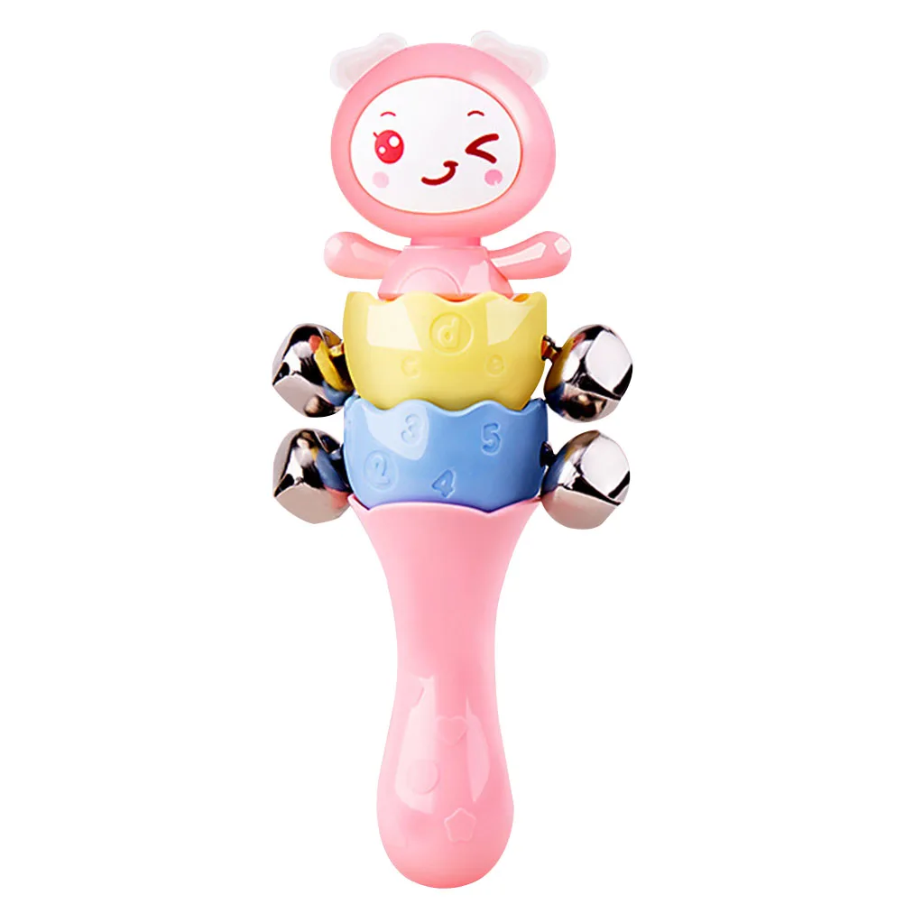 Chocalho de mão dos desenhos animados sino de música portátil educacional bebê handbell estimular coordenação para crianças chocalho dos desenhos animados
