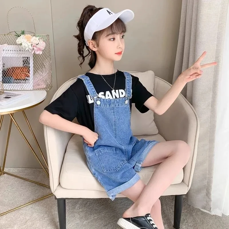 Children's Clothing Girls Summer Denim Overalls Shorts Boys Girls Loose Casual Shorts 2022 New Medium Large Children Thin Short