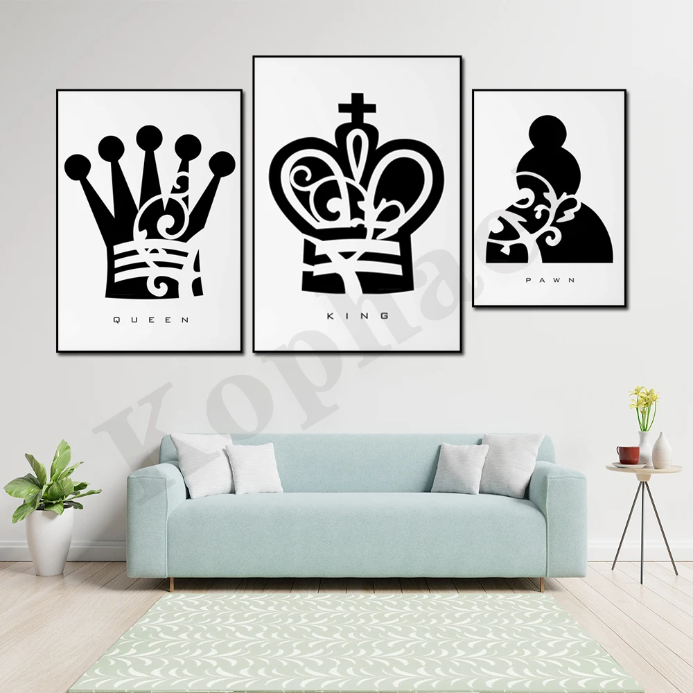 King. Queen. Bishop. Rook. Knight. Pawn. Minimalist art. Chess game. Wall decoration. Abstract poster