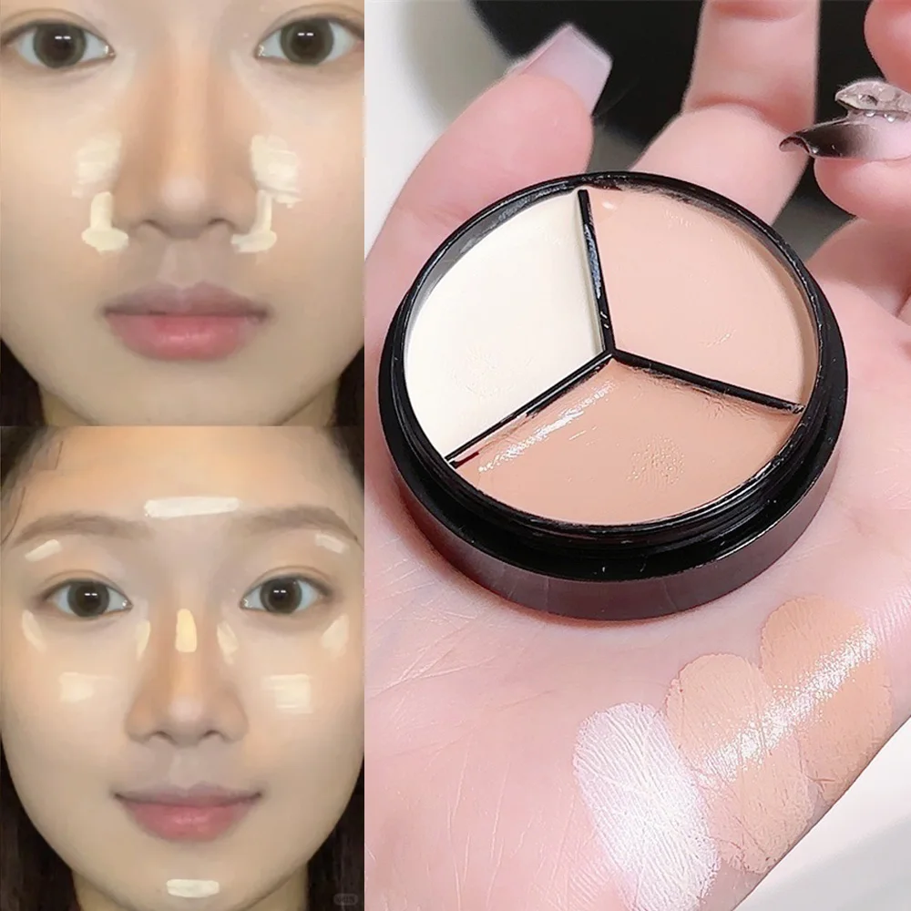 크리미 3-in-1 컨실러 팔레트 풀 커버리지 오일 컨트롤 롱래스팅 다크 스팟, 붉은기, 모공 프라이머 & 컨투어 화장품