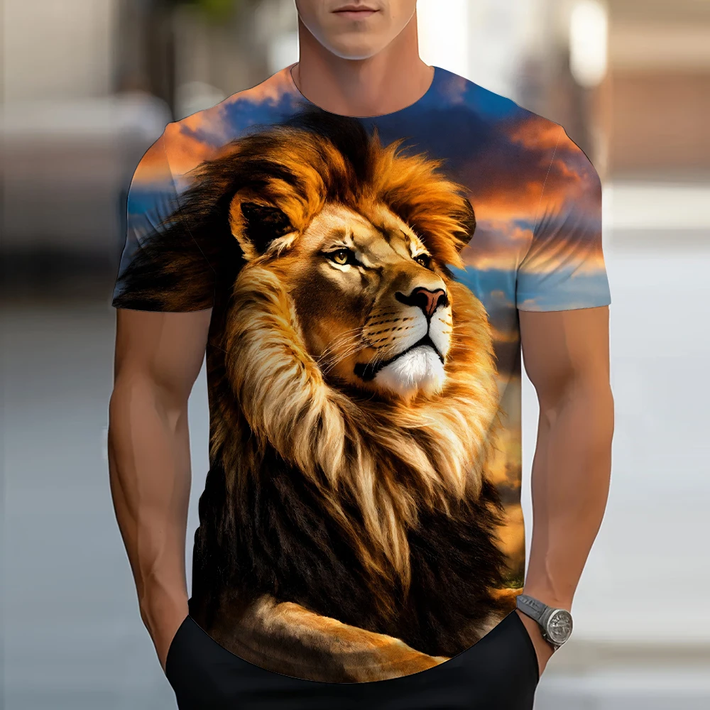 Lion 3D Printed T-Shirt Men's Summer Fashion Personalized Short Sleeve Animal Pattern Cool T-Shirt Temperament Commuter Clothing