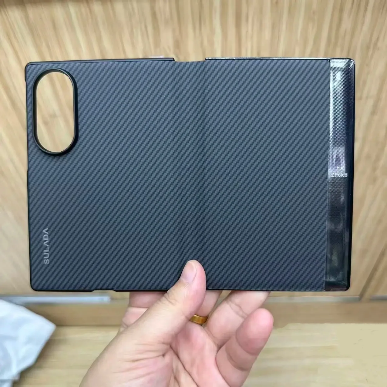 Nowa Dostawa Etui Sulada z Włókna Węglowego i Skóry z Wzorem, z Obsługą Magsafe, do Samsung Galaxy Z Fold 8, Szerokie Okienko Biznesowe, Otwierane Etui z Klapką — zdjęcie produktu 2
